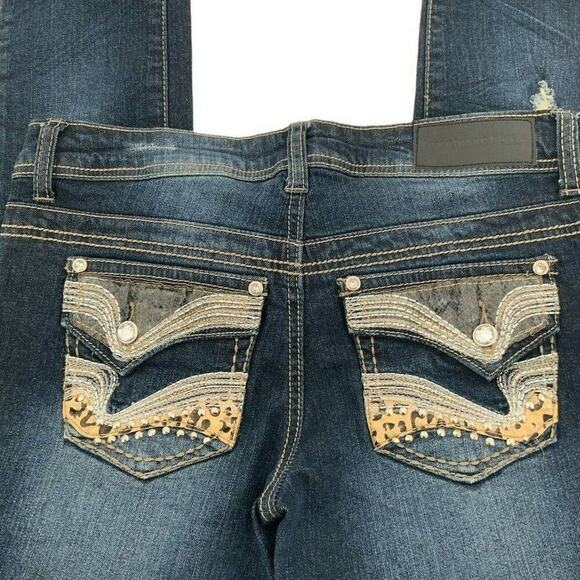 Twentyone Black By Rue Jeans Teens Size 3/4 Skinny Distressed Whiskers Denim - Picture 10 of 12